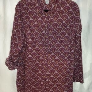 Duluth Trading Co Burgundy Patterned Button-Down Shirt Tunic